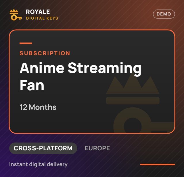 Anime Streaming Fan (12 Months) — Royale Digital Keys (visuel de démo)