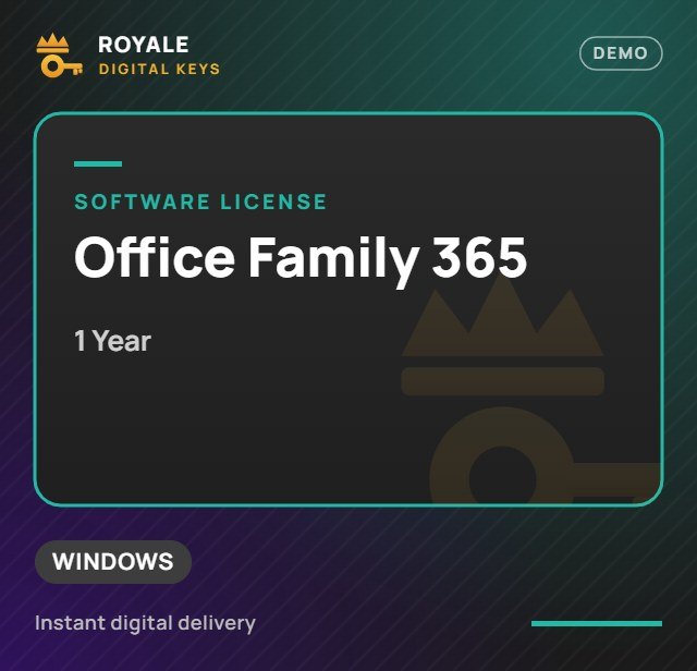 Office Family 365 (1 Year) — Royale Digital Keys (visuel de démo)
