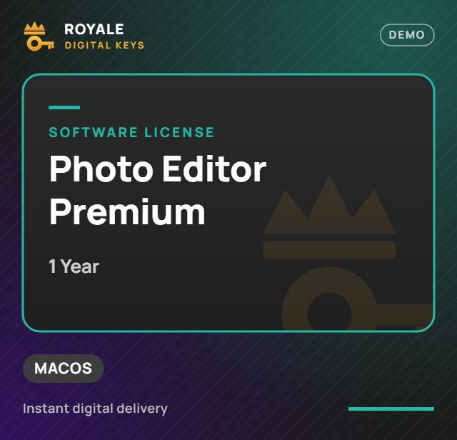 Photo Editor Premium (1 Year) — Royale Digital Keys (visuel de démo)